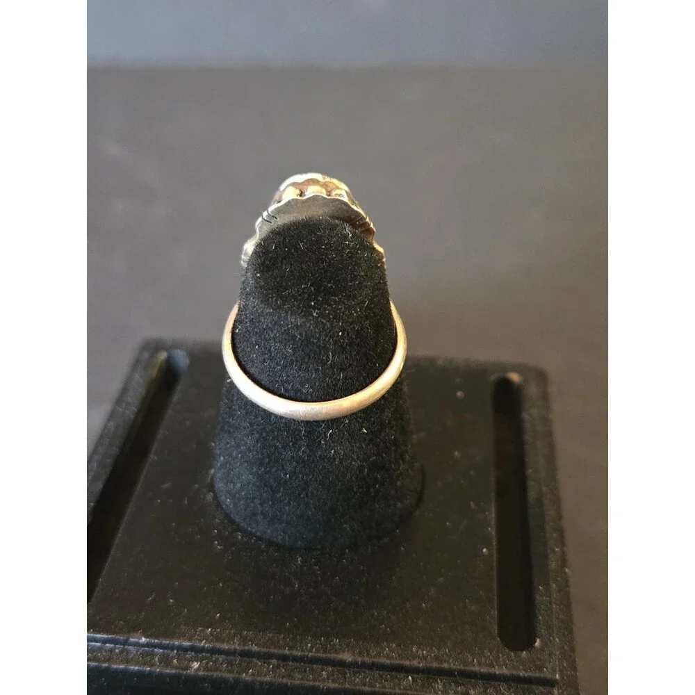 VINTAGE LH SIGNED NAVAJO STERLING SILVER WHITE BUFFALO TURQUOISE RING SIZE 7